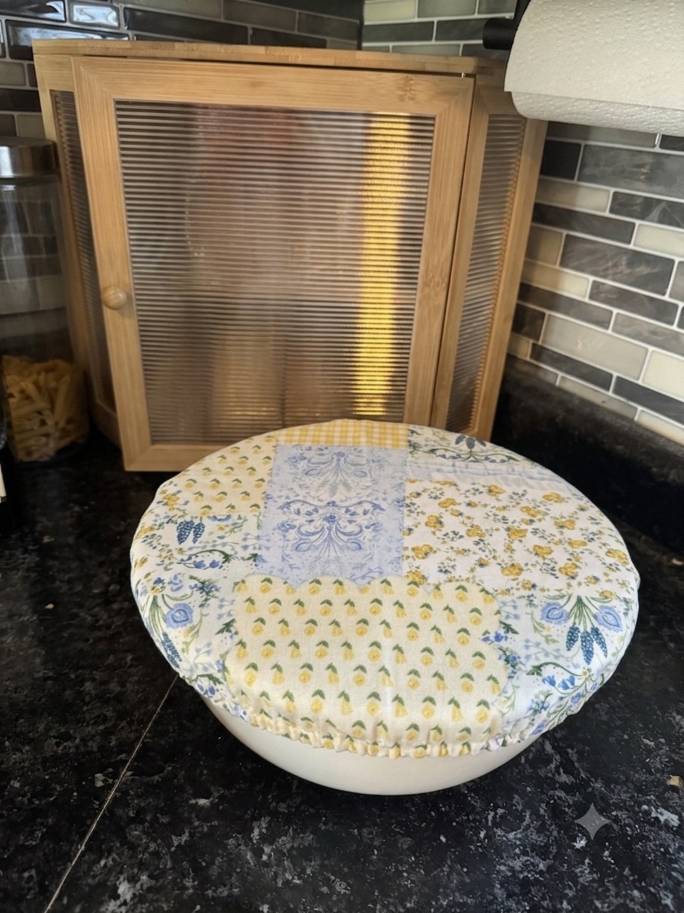 Patchwork Blue & Yellow Reusable Bowl Cover - Home Accents